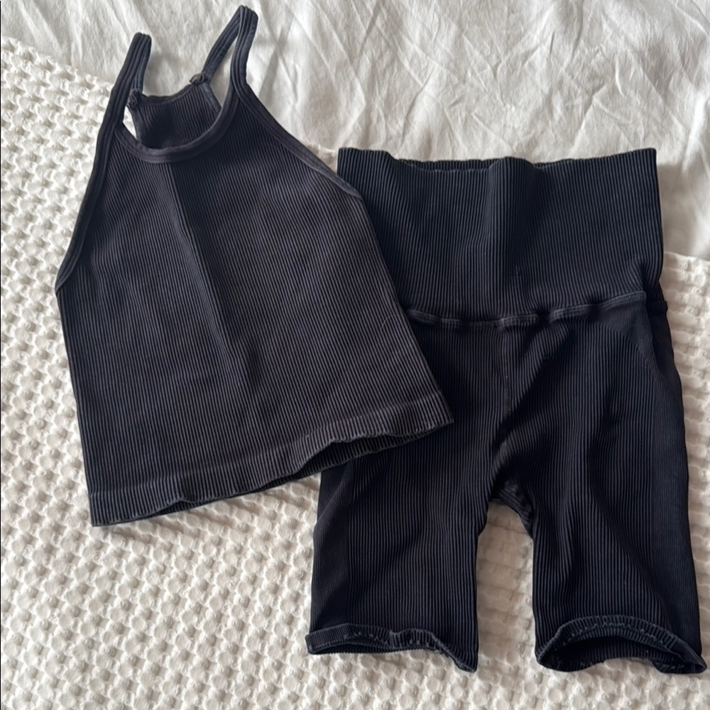 FP movement Navy Ribbed Tank and Shorts Set